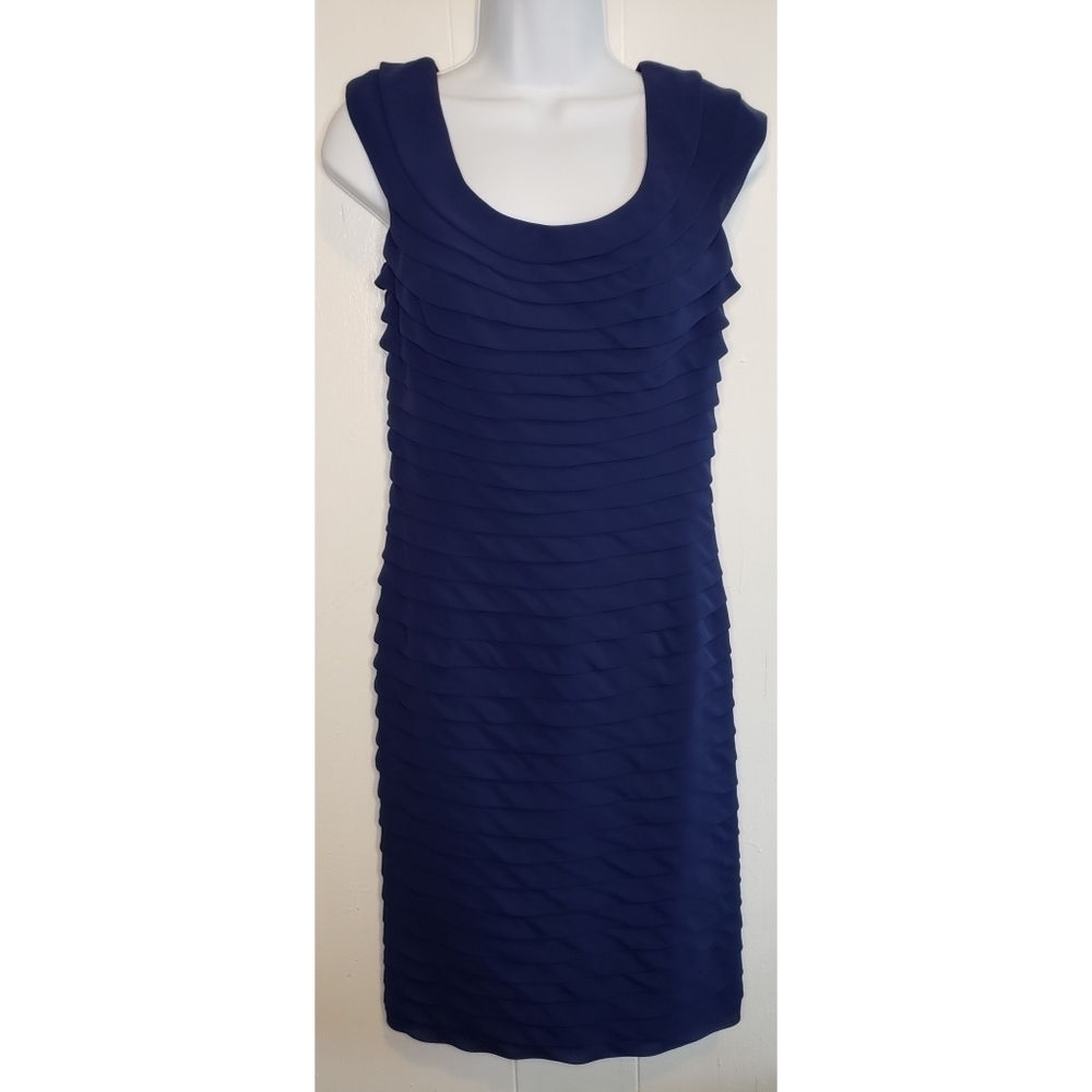 Adrianna Papell Navy Blue Sleeveless Tiered Mini Shift Dress - Picture 2 of 11